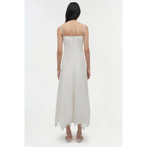 Simkhai Ellery Embroidered Bustier Midi Dress in White, view 5