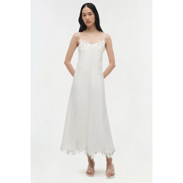 Simkhai Ellery Embroidered Bustier Midi Dress in White, view 6