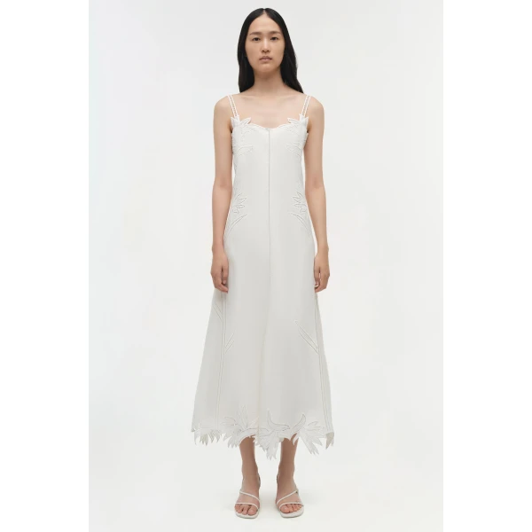 Simkhai Ellery Embroidered Bustier Midi Dress in White, view 7