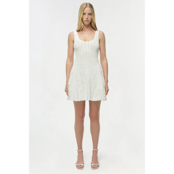 Simkhai Ellis Knit Lace Mini Dress in Ivory, view 7