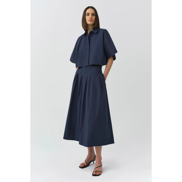 Simkhai Elora Cotton Midi Skirt in Midnight, view 2