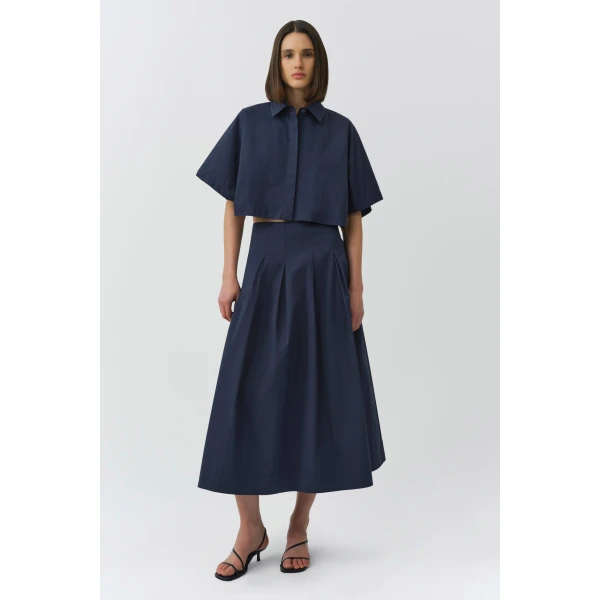 Simkhai Elora Cotton Midi Skirt in Midnight, view 6