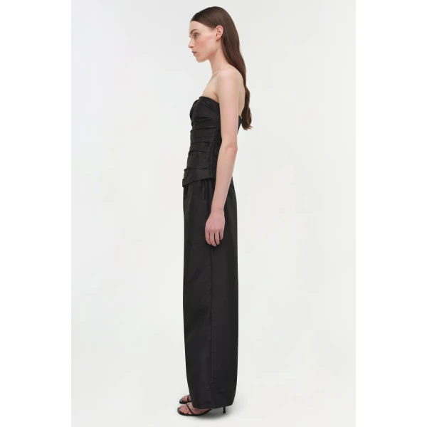 Simkhai Emerson Ruched Taffeta Bustier Top in Black, view 4