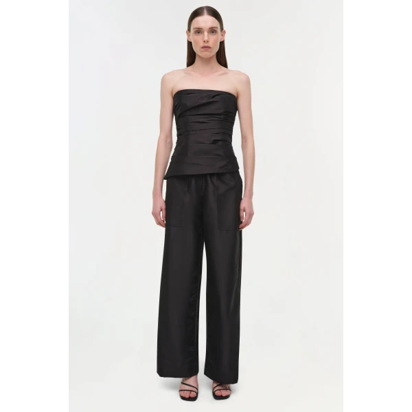 Simkhai Emerson Ruched Taffeta Bustier Top in Black, view 7