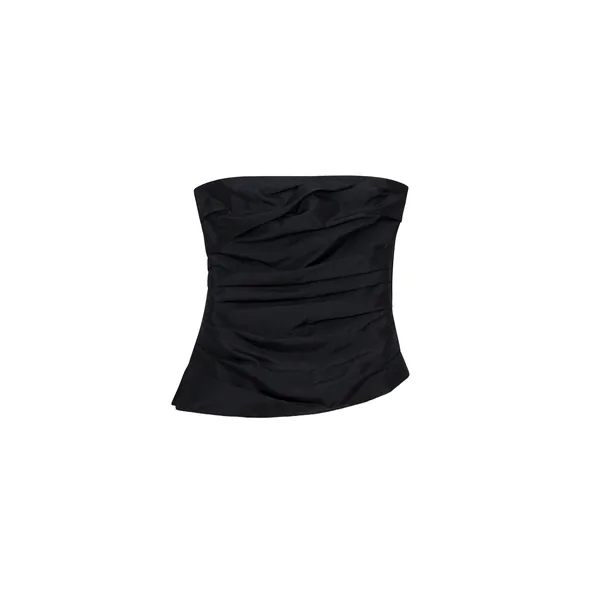 Simkhai Emerson Ruched Taffeta Bustier Top in Black