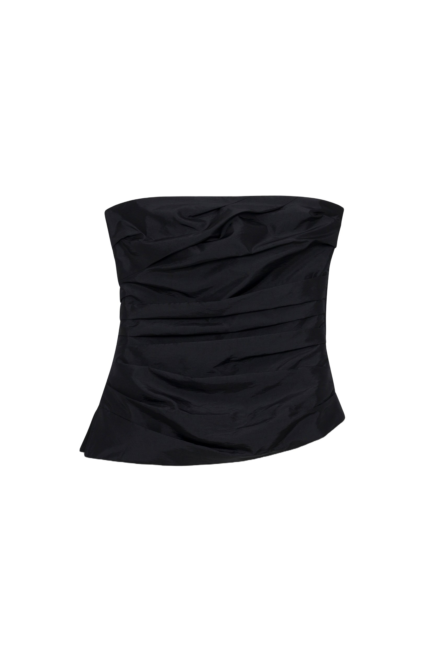 SIMKHAI Emerson Ruched Taffeta Bustier Top in Black