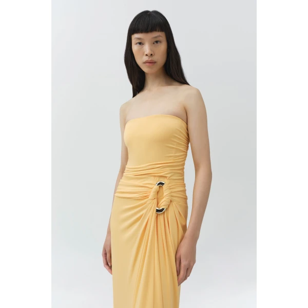 Simkhai Emma Strapless Draped Jersey Bustier Gown in Mango, view 4