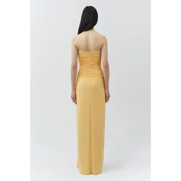 Simkhai Emma Strapless Draped Jersey Bustier Gown in Mango, view 7