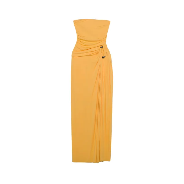 Simkhai Emma Strapless Draped Jersey Bustier Gown in Mango