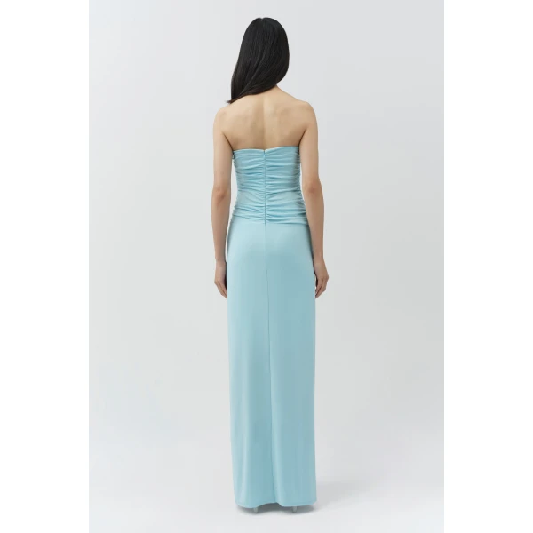 Simkhai Emma Strapless Draped Jersey Bustier Gown in Pool, view 5