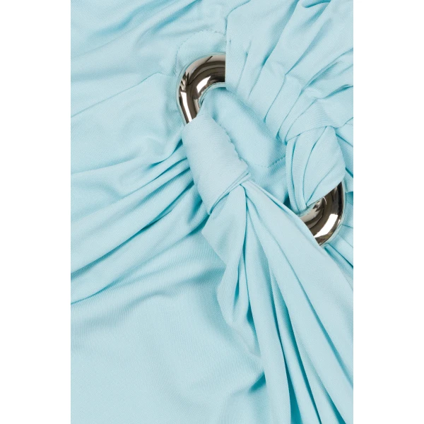 Simkhai Emma Strapless Draped Jersey Bustier Gown in Pool, view 7