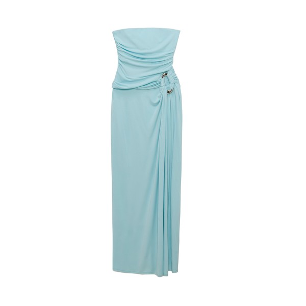 Simkhai Emma Strapless Draped Jersey Bustier Gown in Pool