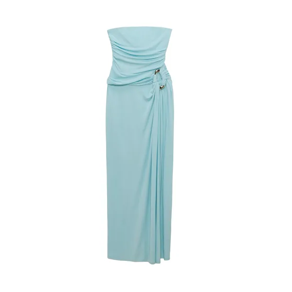 Simkhai Emma Strapless Draped Jersey Bustier Gown in Pool