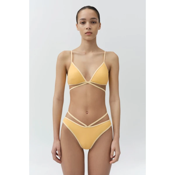 Simkhai Emmalynn Strappy Bikini Bottom in Buttercream Multi, view 3