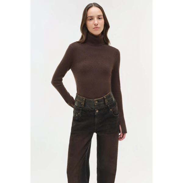 Simkhai Fenwick Cashmere Turtleneck in Chocolate Knit, view 3