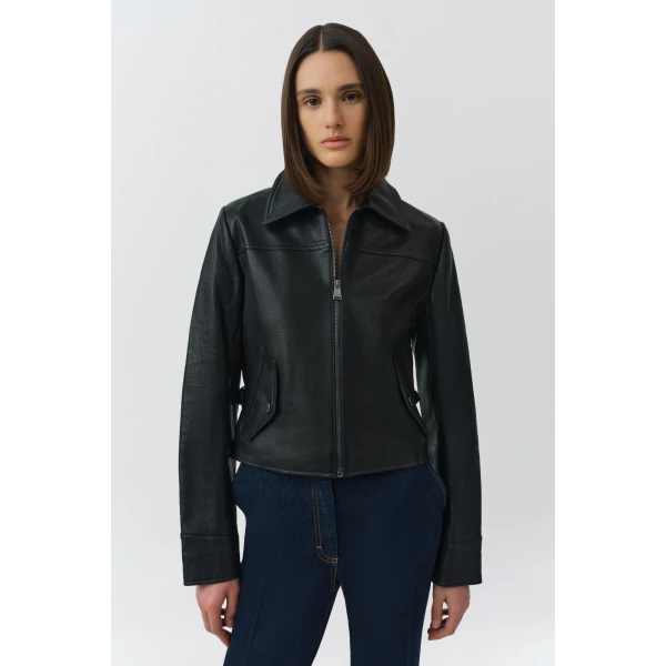 Simkhai Freeman Leather Jacket in Black, view 2