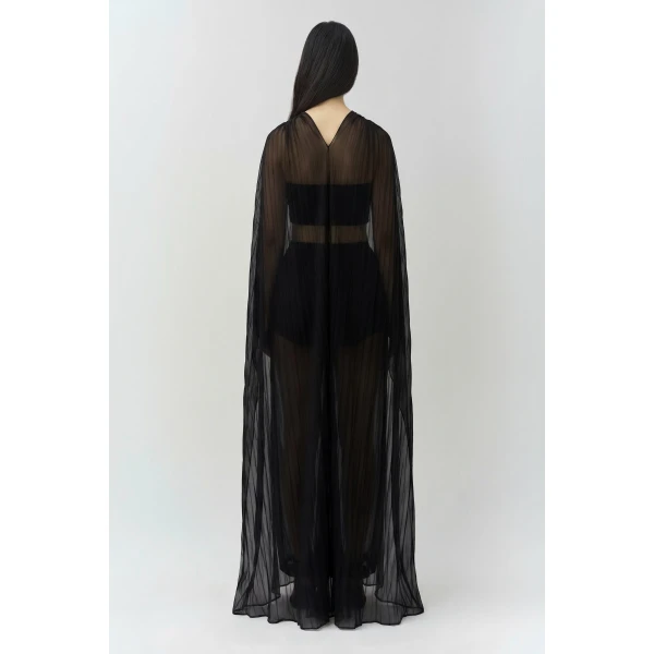 Simkhai Genoa Crinkle Jersey Cape in Black, view 5