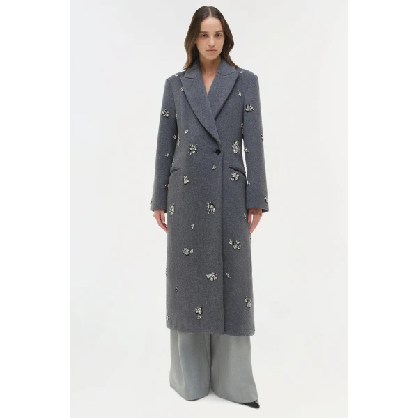 Simkhai Gianni Embellished Wool Coat in Heather Grey, view 3