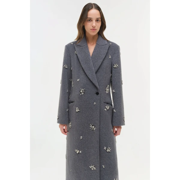 Simkhai Gianni Embellished Wool Coat in Heather Grey, view 4