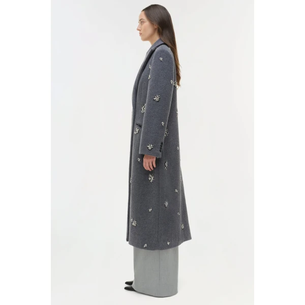 Simkhai Gianni Embellished Wool Coat in Heather Grey, view 5