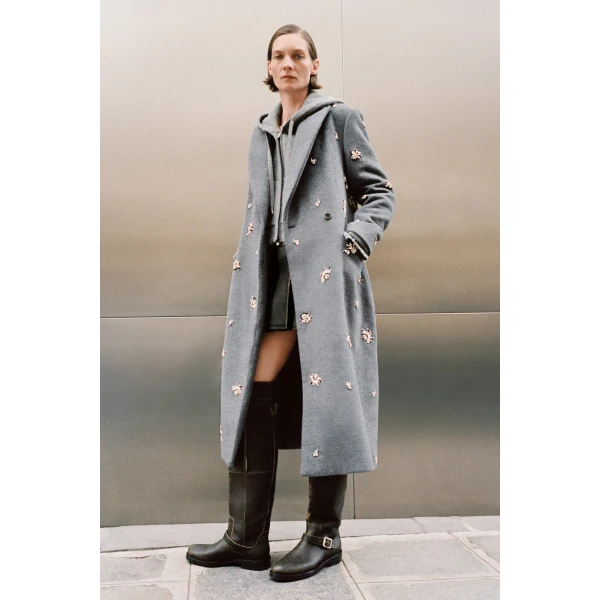 Simkhai Gianni Embellished Wool Coat in Heather Grey, view 6