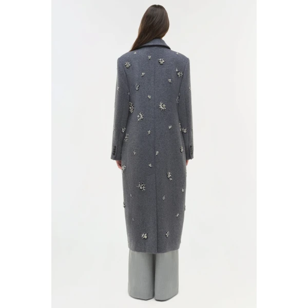 Simkhai Gianni Embellished Wool Coat in Heather Grey, view 7