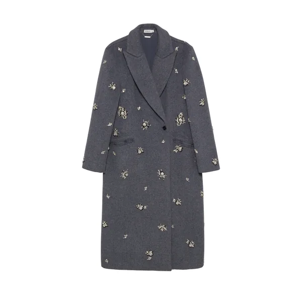Gianni Embellished Wool Coat in Heather Grey