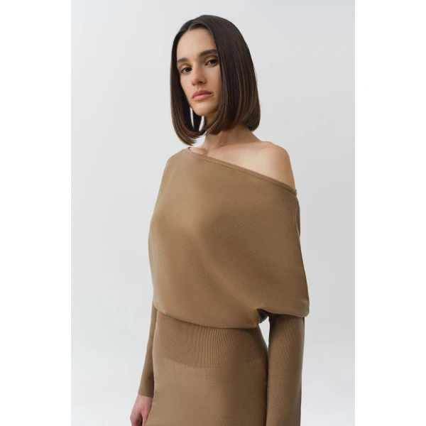 Simkhai Janese Off Shoulder Midi Dress in Camel, view 2