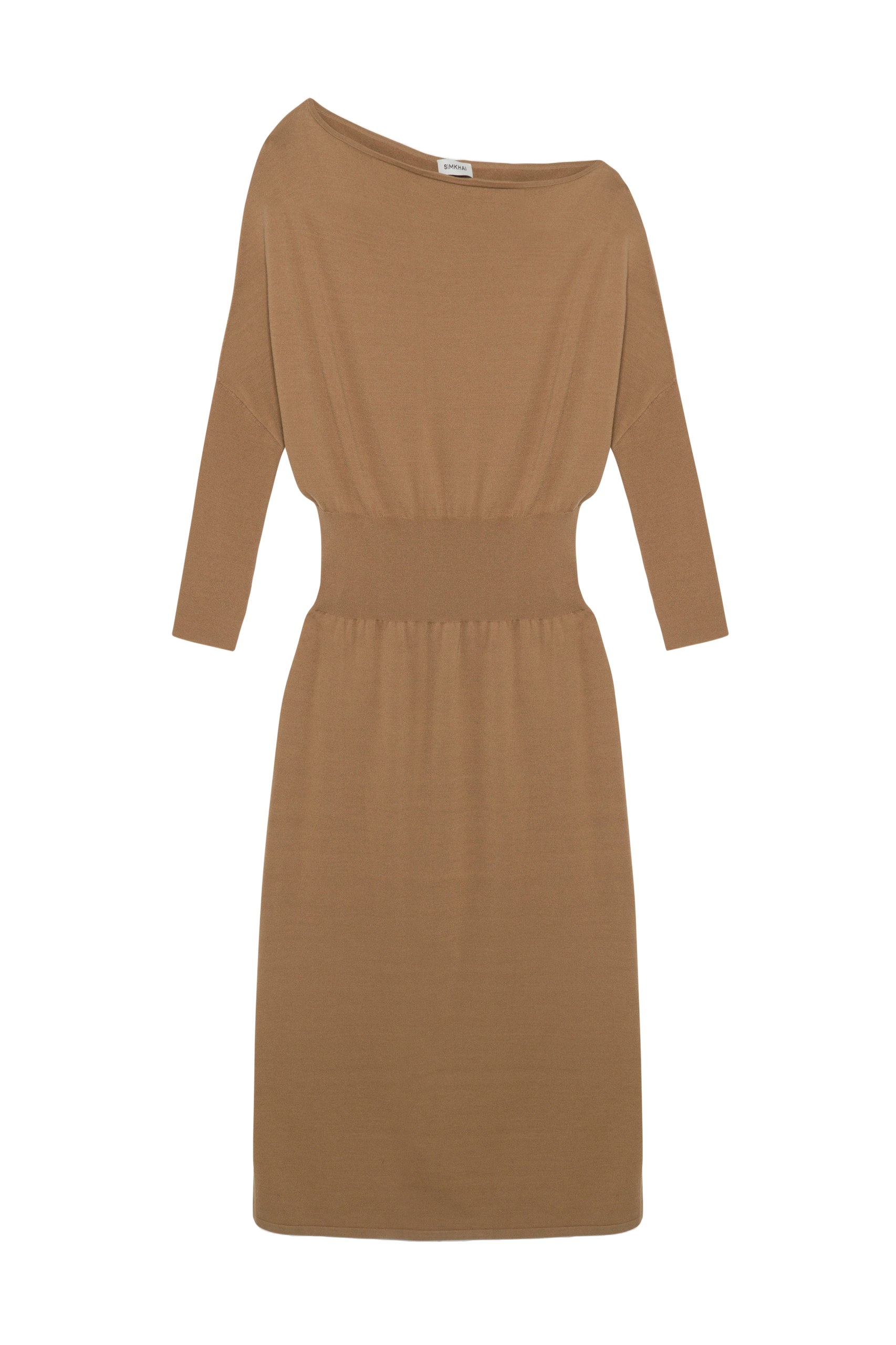 SIMKHAI Janese Off Shoulder Midi Dress in Camel