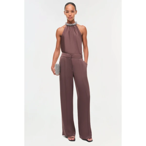 Simkhai Kyra Satin Wide Leg Pant in Chocolate, view 2
