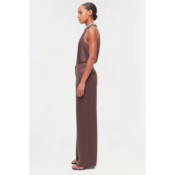Simkhai Kyra Satin Wide Leg Pant in Chocolate, view 5