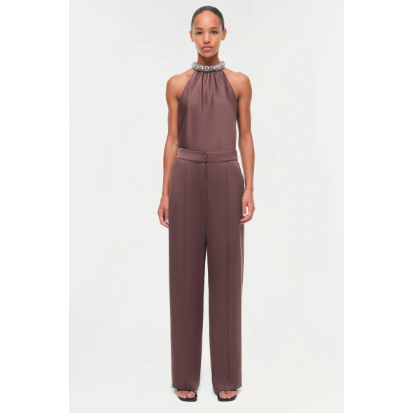 Simkhai Kyra Satin Wide Leg Pant in Chocolate, view 6
