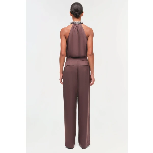 Simkhai Kyra Satin Wide Leg Pant in Chocolate, view 7