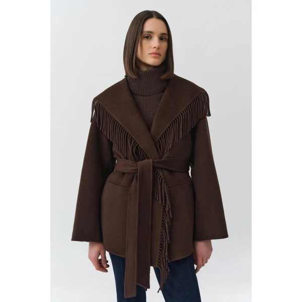 Simkhai Rowen Fringe Jacket in Chocolate, view 2