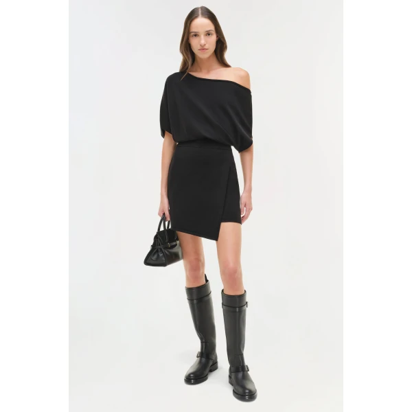 Simkhai Shania Off Shoulder Knit Mini Dress in Black, view 2