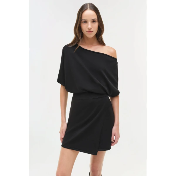 Simkhai Shania Off Shoulder Knit Mini Dress in Black, view 4