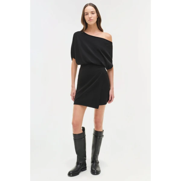 Simkhai Shania Off Shoulder Knit Mini Dress in Black, view 6