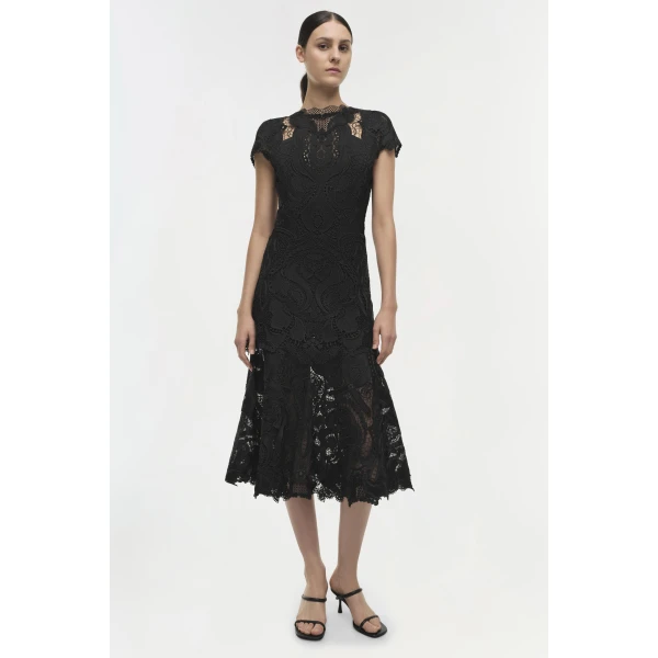 Simkhai Signature Laura Lace Dress in Black, view 6