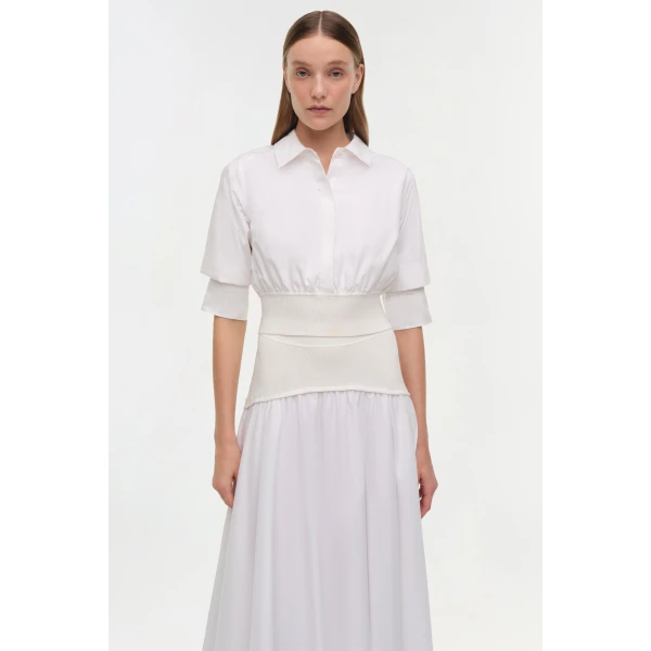 Simkhai Stiles Cotton Knit Shirt in White, view 3
