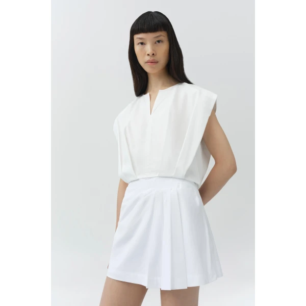 Simkhai Wrenli Cotton Pleated Top in White, view 3