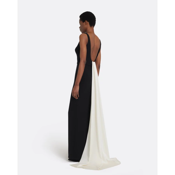 Safiyaa Delphine Long Dress in Black and Sorbet, view 3