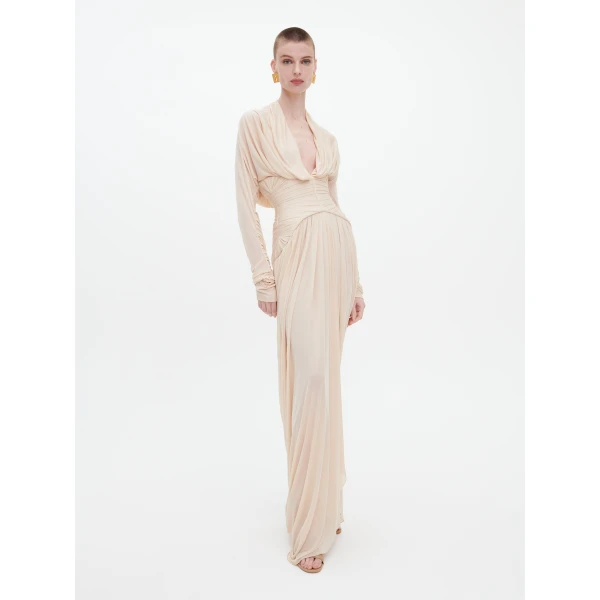 Schiaparelli Draped Dress in Ecru, view 3