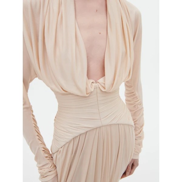 Schiaparelli Draped Dress in Ecru, view 5