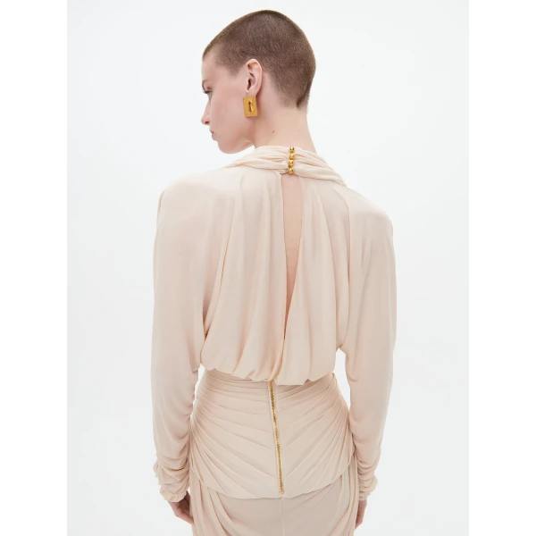 Schiaparelli Draped Dress in Ecru, view 6