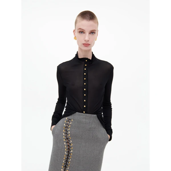 Schiaparelli Draped Shirt in Noir, view 3