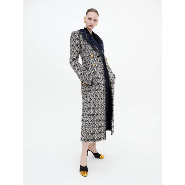 Schiaparelli Long Double-Breasted Coat in Multicouleur, view 3