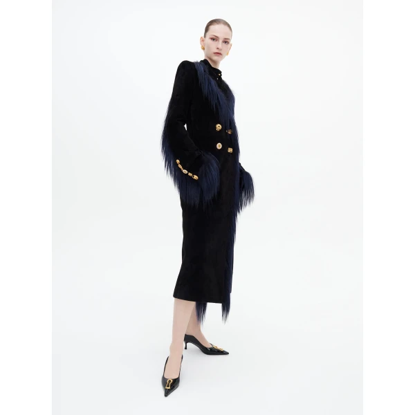 Schiaparelli Long Double-Breasted Coat in Noir, view 3