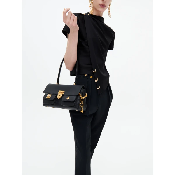 Schiaparelli Short-Sleeved Scarf Top in Noir, view 2