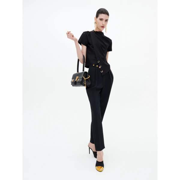 Schiaparelli Short-Sleeved Scarf Top in Noir, view 3