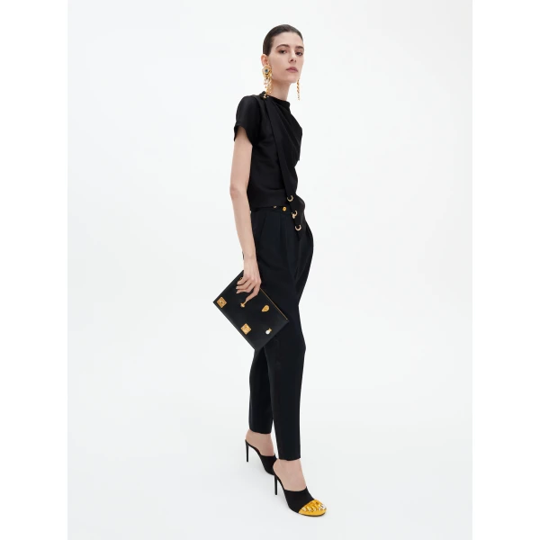 Schiaparelli Short-Sleeved Scarf Top in Noir, view 5